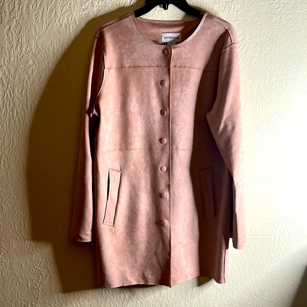 Pink suede like long blazer jacket ultra soft sz Med (8/10)